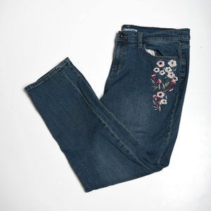 Liz Claiborne Embroidered Jeans Tapered Leg Cotton Blend Women's Size 14